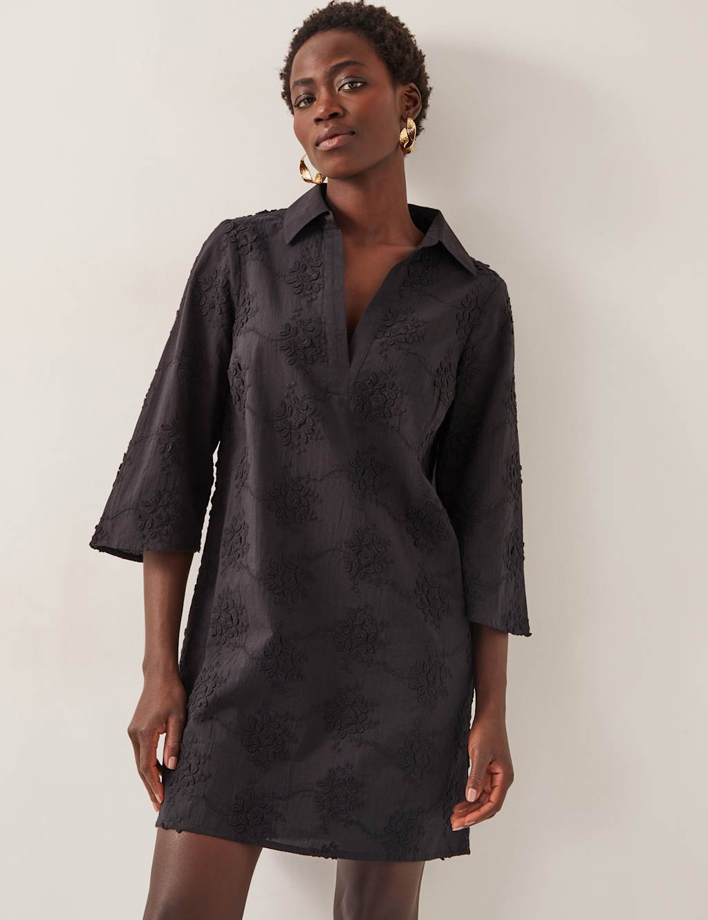 Pure Cotton Embroidered Mini Shift Dress
