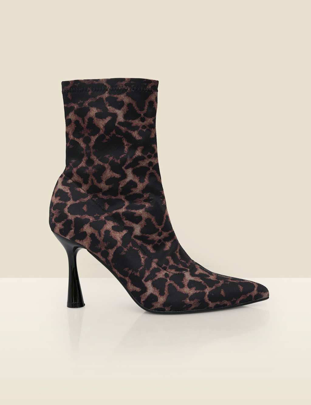 SOSANDAR Leopard Print Kitten Heel Sock Boots Brown Mix