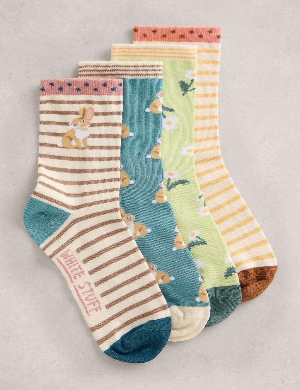 White Stuff Women's 4 Pack Cotton Rich Patterned Ankle Socks - 6-8 - Green Mix - Available at M&S