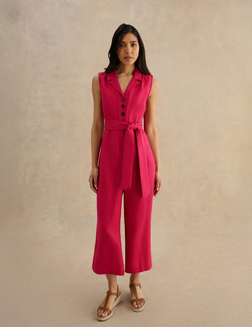 Hobbs Women's Pure Linen Sleeveless Cropped Jumpsuit - 14 - Pink - Available at M&S