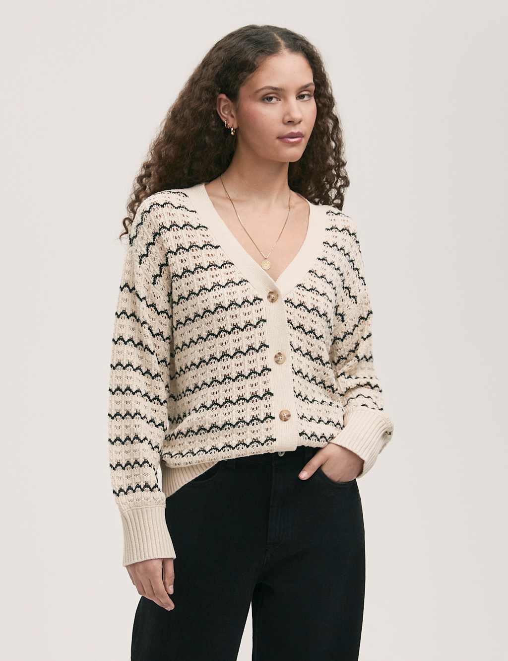 Cotton Rich Striped Long Sleeve Cardigan