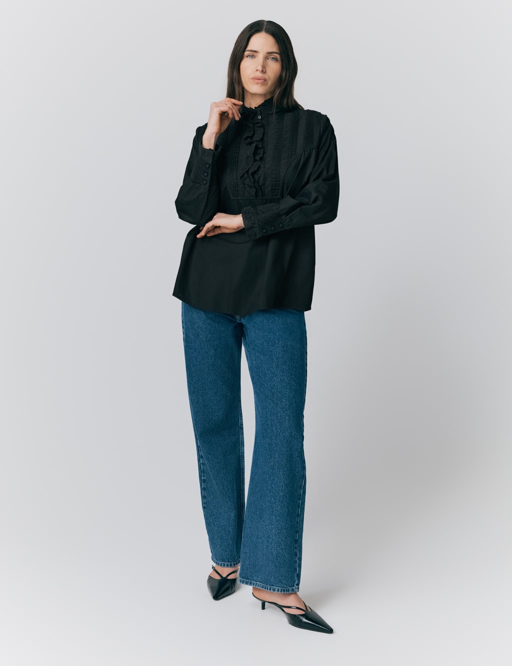Pure Cotton EmbroideredLace Detail Shirt