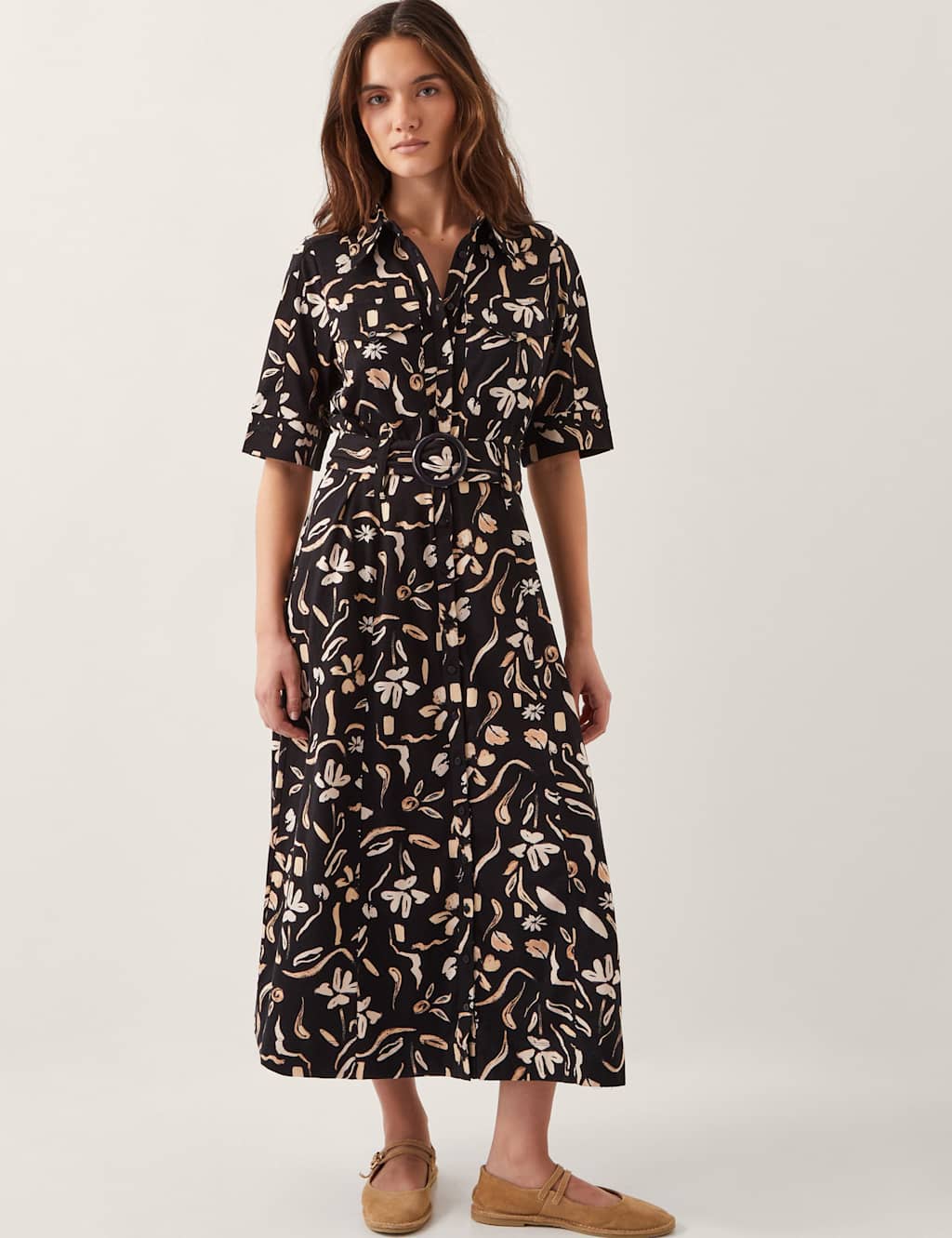 Jersey Printed Button Through Midi Dress