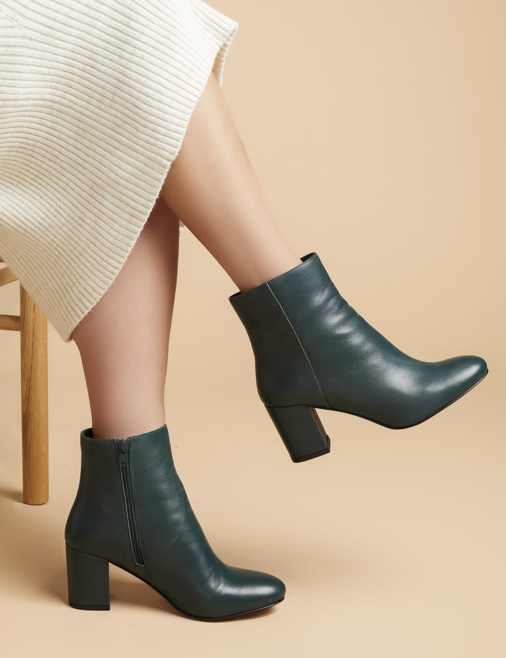 Leather Block Heel Ankle Boots