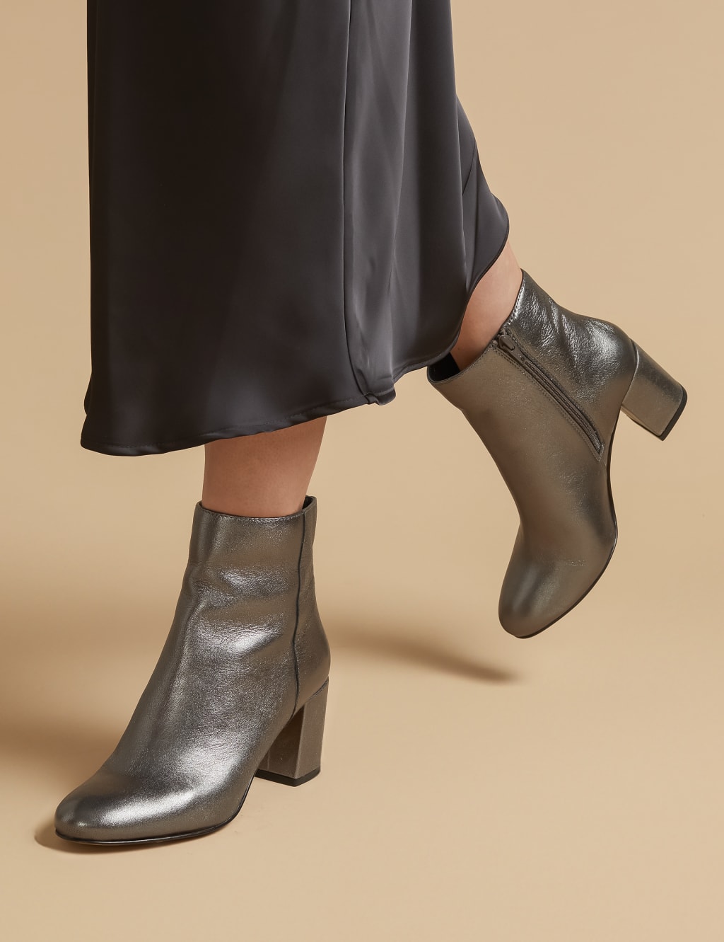 Leather Block Heel Ankle Boots