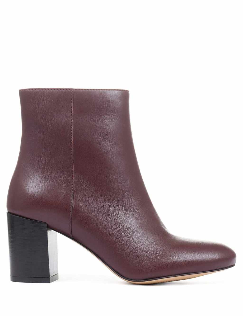 Jones Bootmaker Leather Block Heel Ankle Boots Burgundy