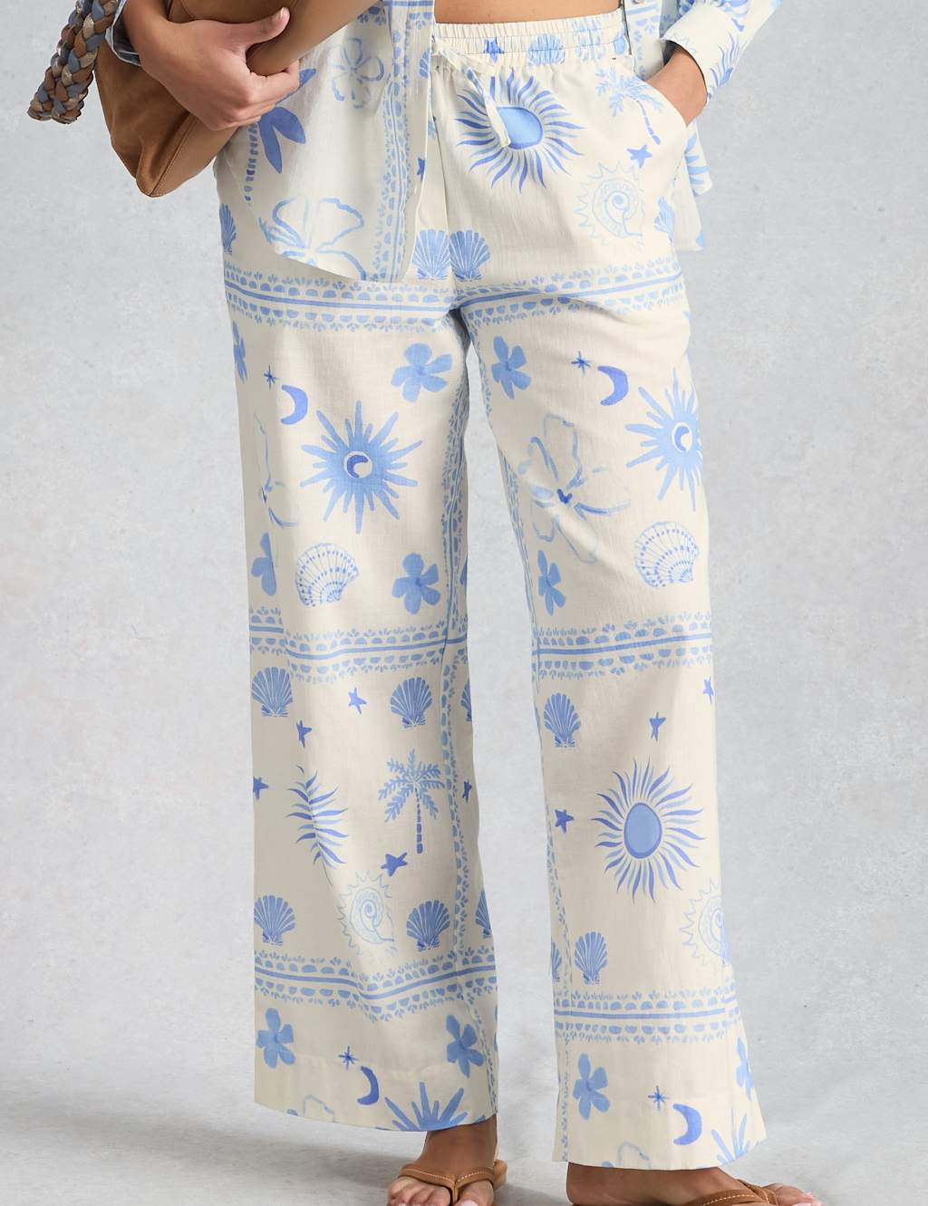 White Stuff Women's Cotton Rich Printed Wide Leg Trousers - Large - White Mix - Available at M&S