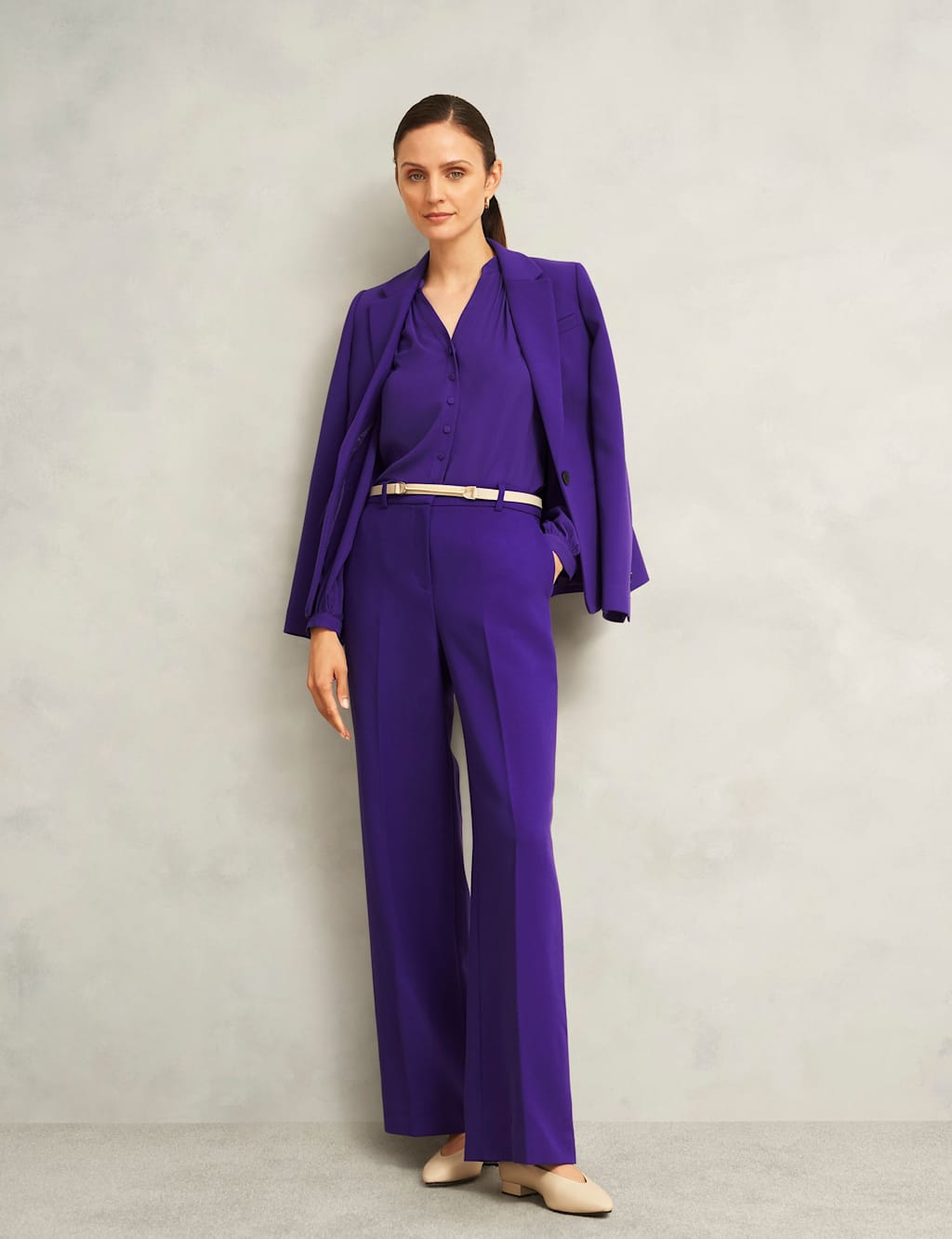 HOBBS Pleated Flared Trousers Purple