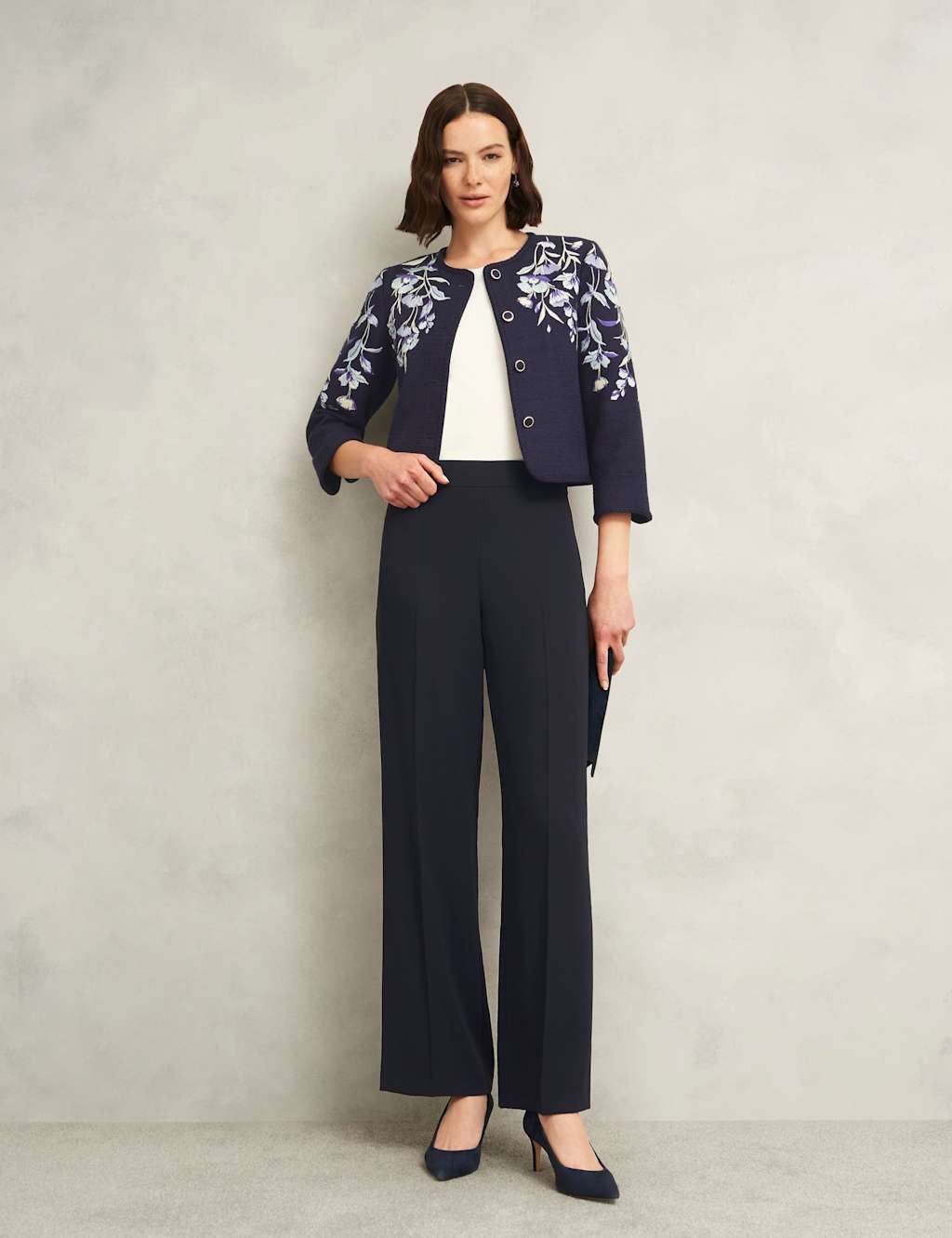 Hobbs Women's Wide Leg Trousers - 16 - Navy - Available at M&S
