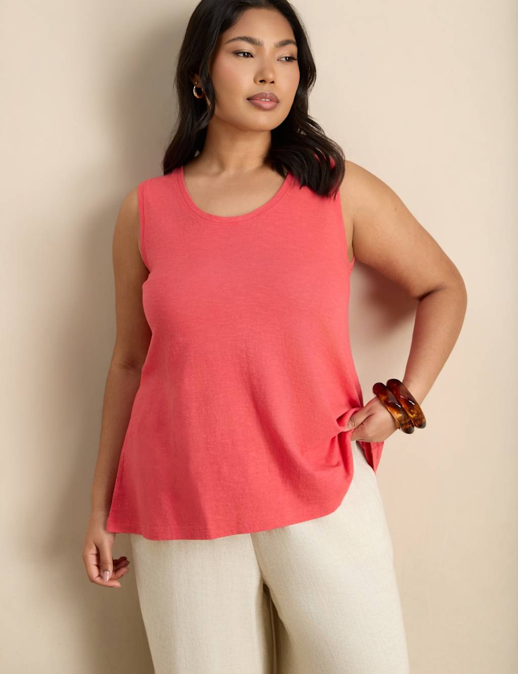 Live Unlimited London Women's Pure Cotton Scoop Neck Vest - 22 - Pink - Available at M&S