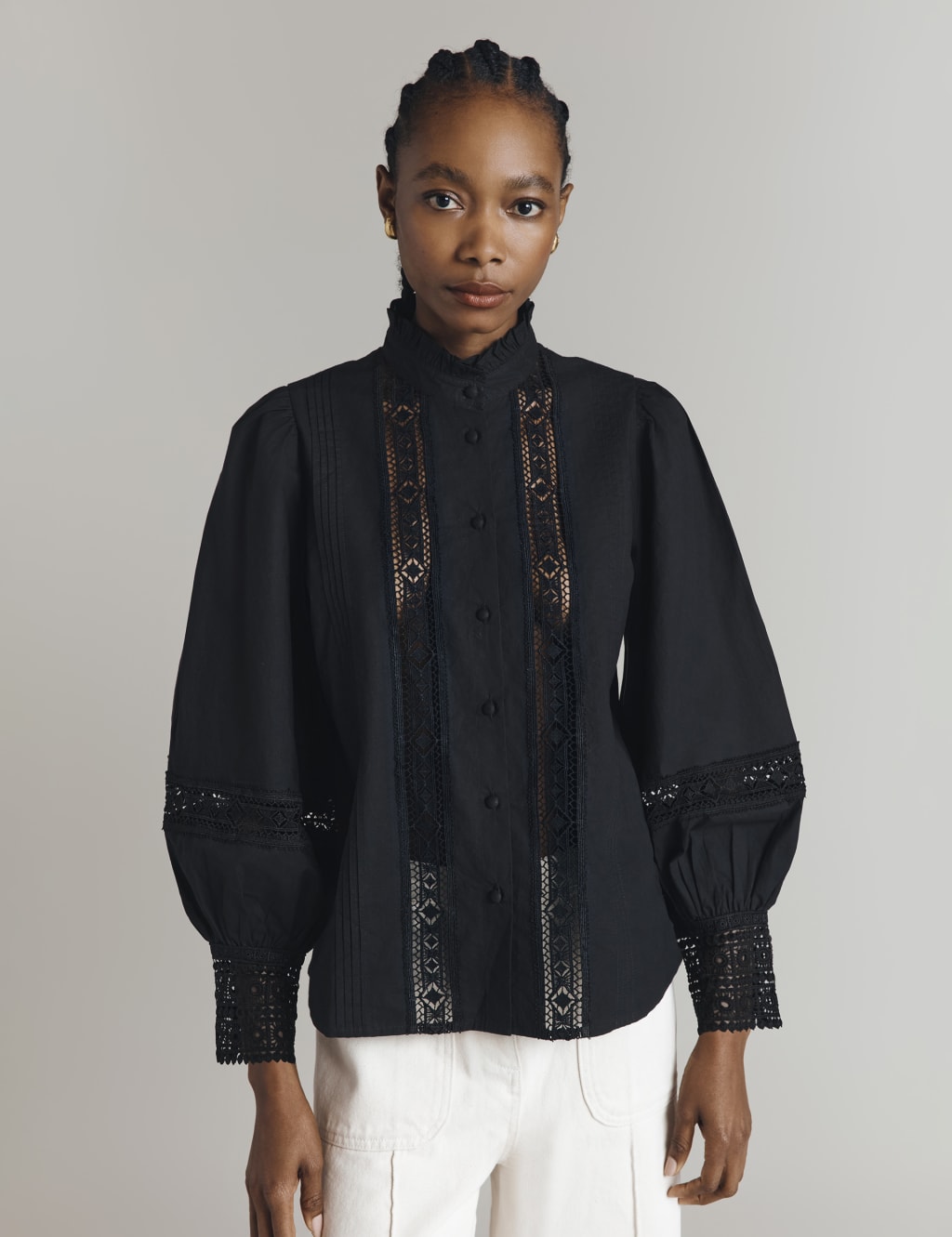 Pure Cotton Lace Insert Blouse