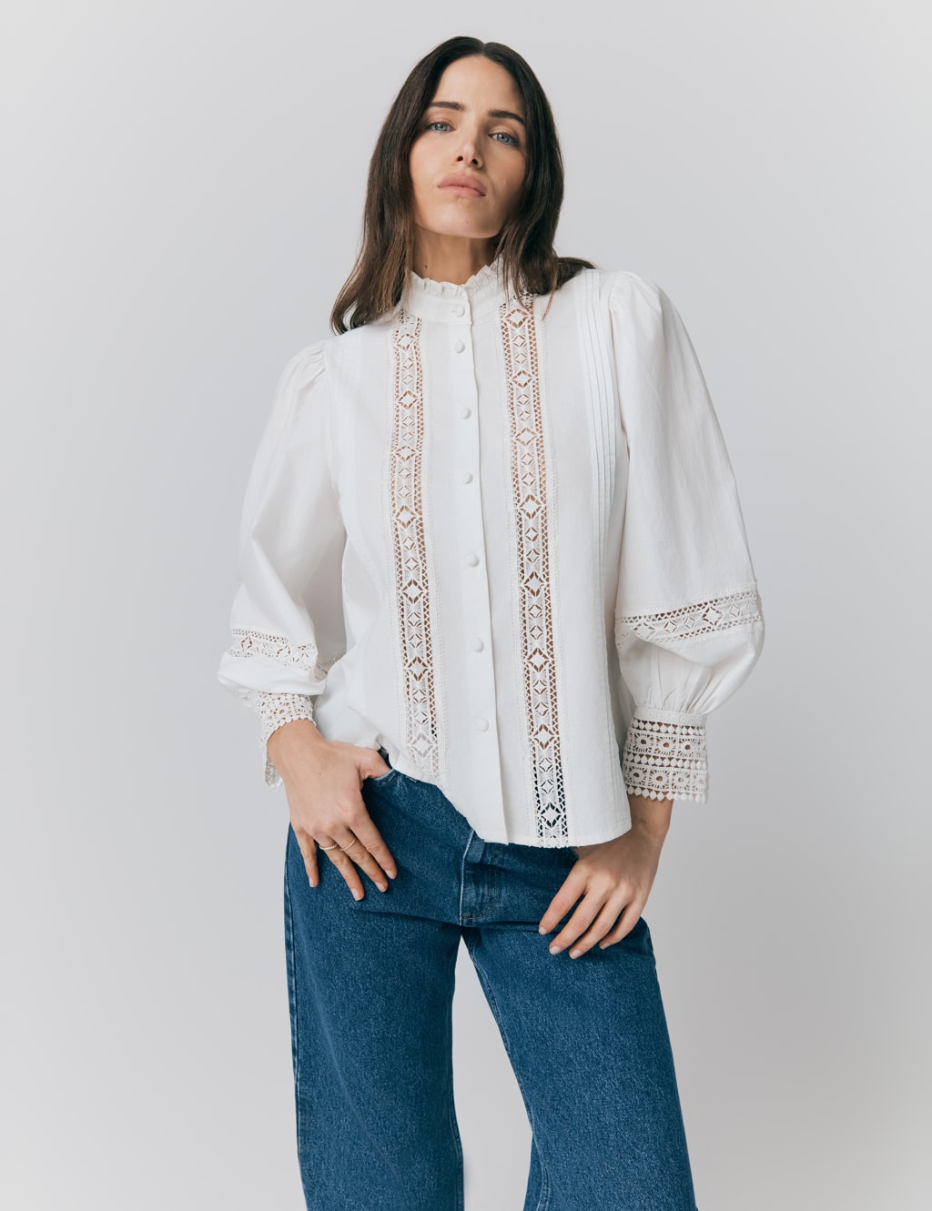Pure Cotton Lace Insert Blouse
