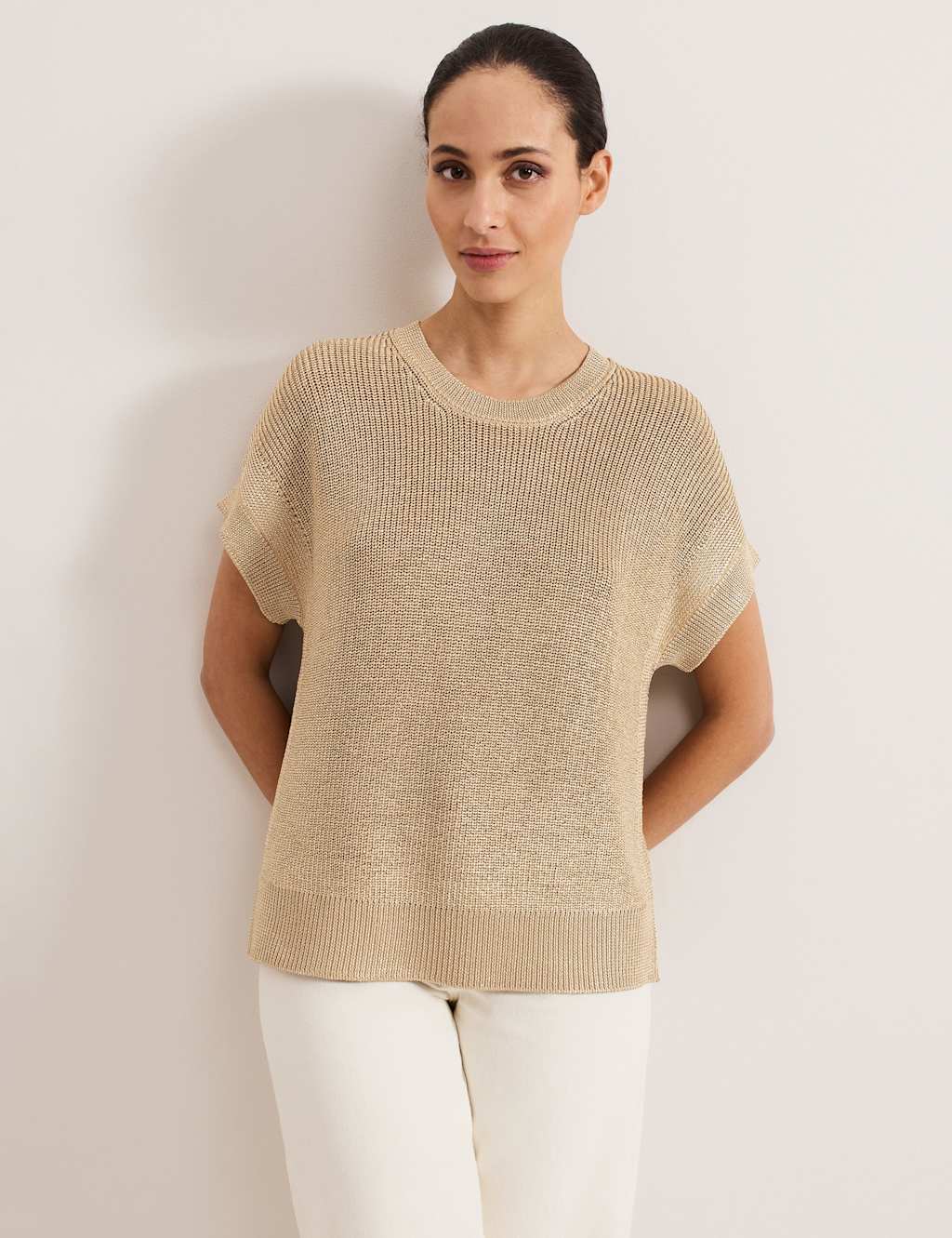 Metallic Textured Round Neck Jumper