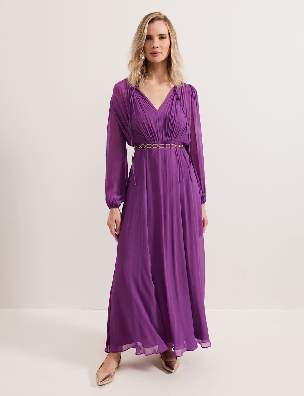 Tie Neck Maxi Waisted Dress