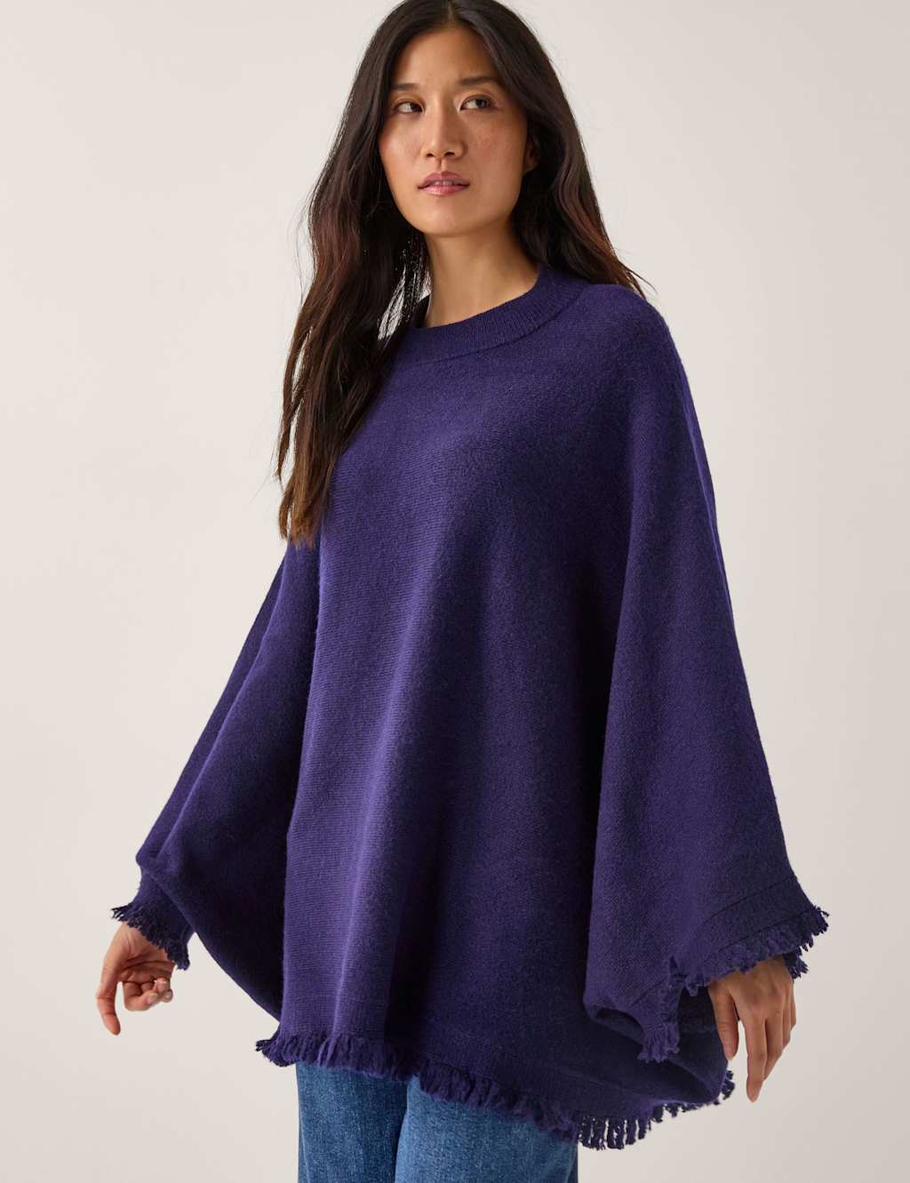 Monsoon Fringed Poncho Navy