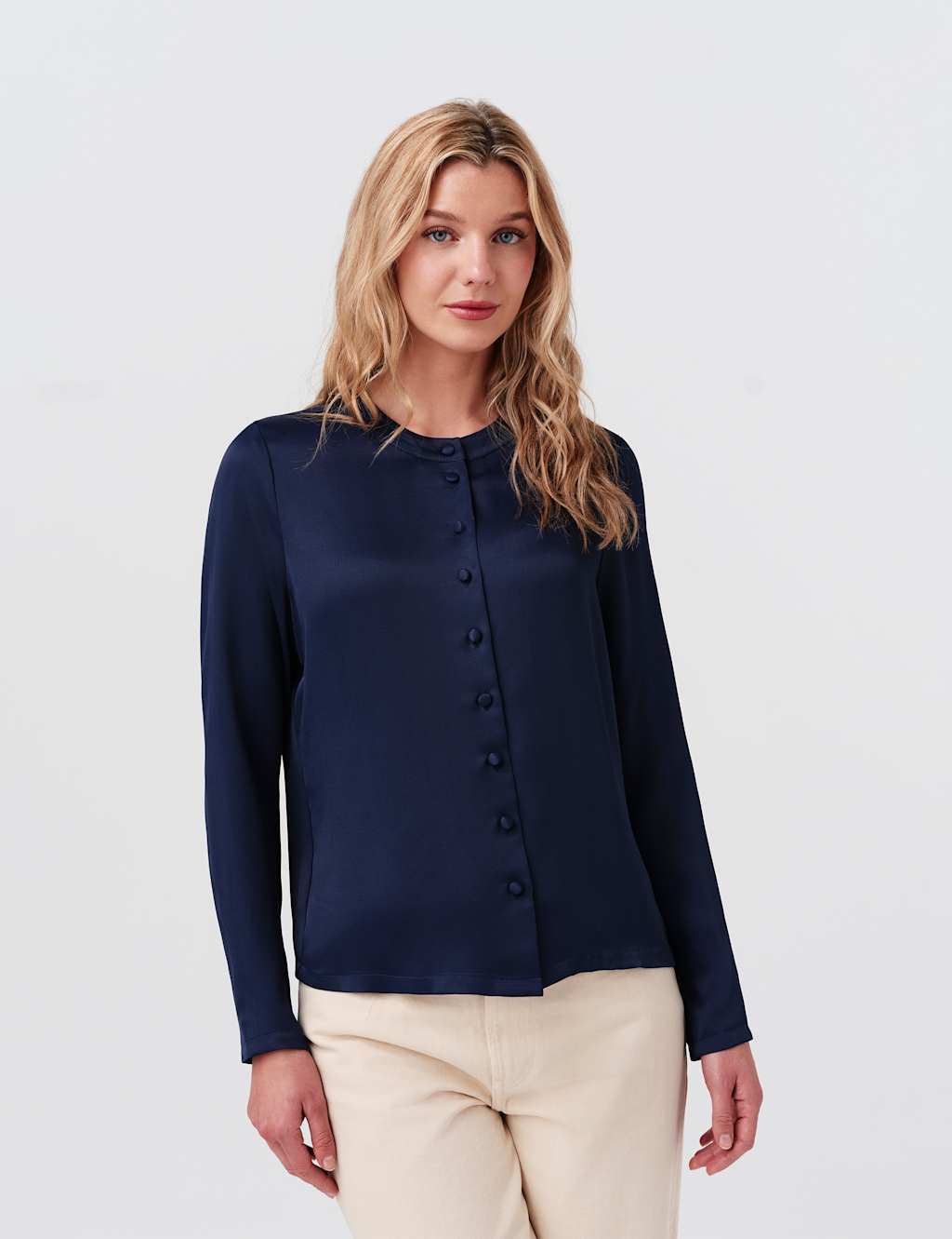 Ghost Women's Crepe Button Front Blouse - 10 - Navy - Available at M&S