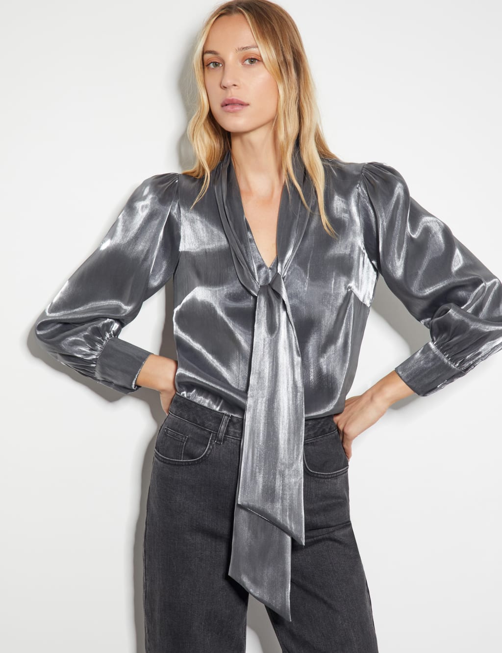 Silver dress blouses clearance
