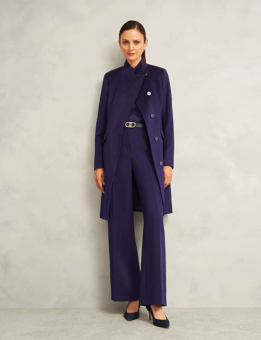 HOBBS Pure Wool High Neck Tailored Coat Purple