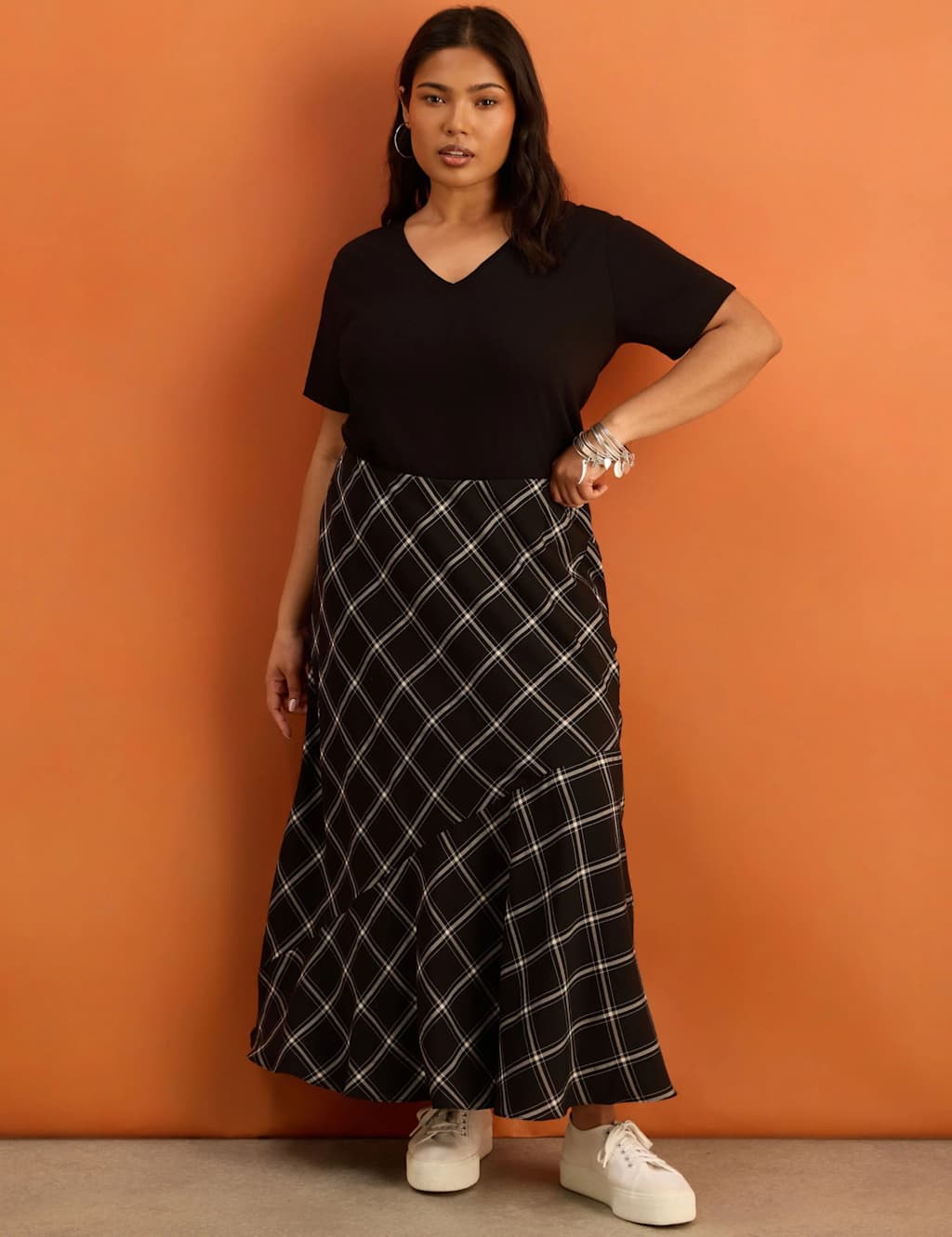 Live Unlimited London Women's Lyocell Rich Checked Bias Cut Maxi Skirt - 18 - Black - Available at M&S