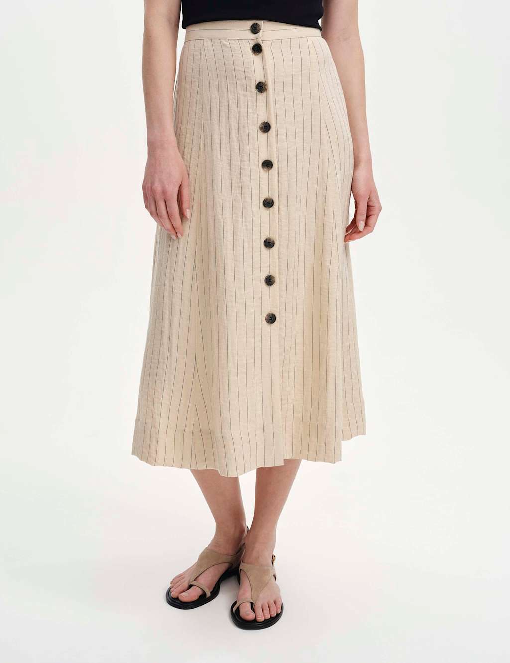Finery London Women's Striped Button Front Midi A-Line Skirt - 10 - Beige Mix - Available at M&S