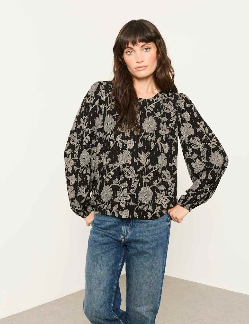 Fatface Women's Floral Blouse - 12 - Black Mix - Available at M&S