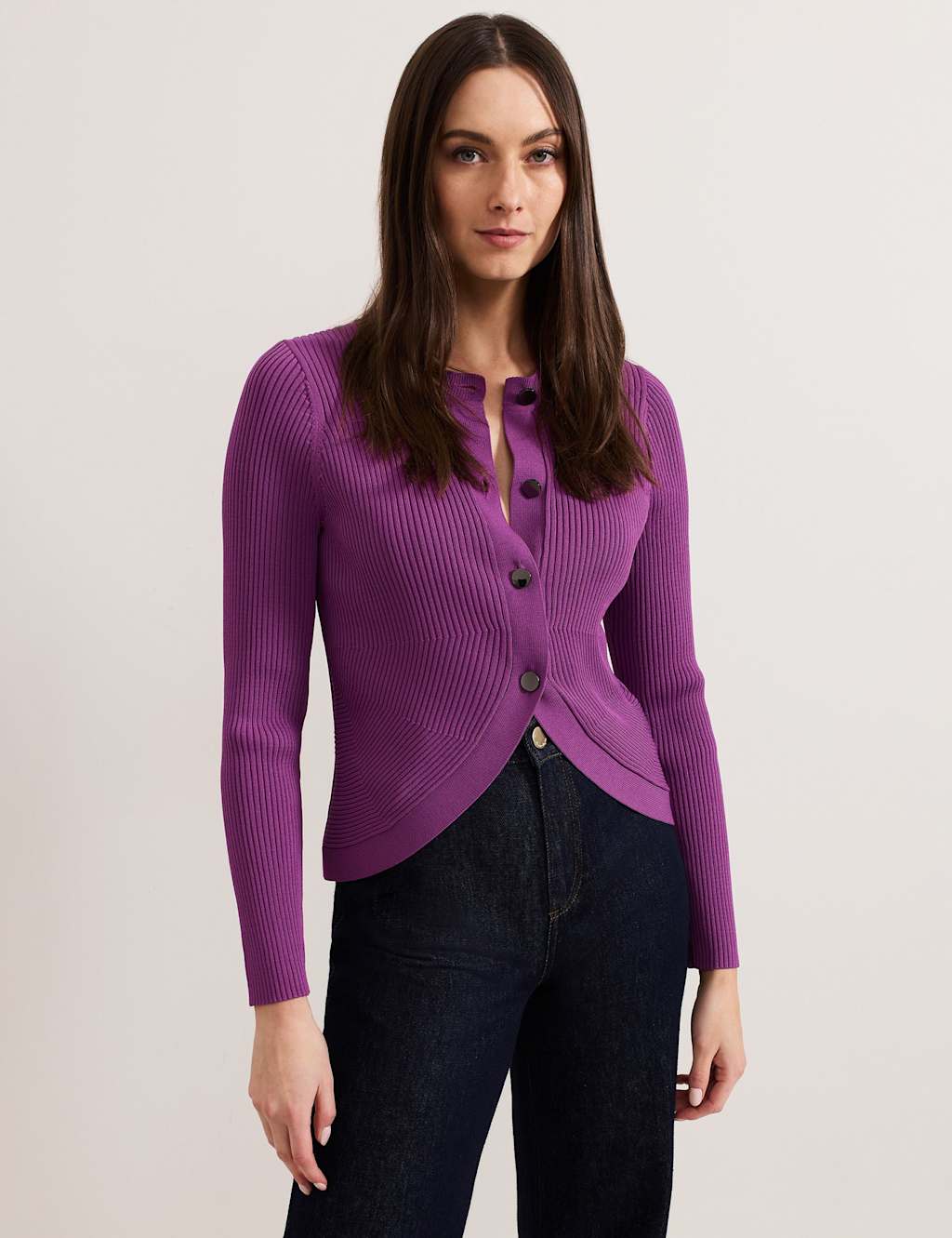 Textured Button Front Cardigan