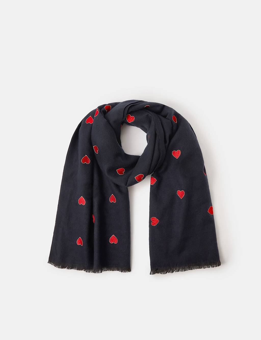 ACCESSORIZE Woven Heart Embroidered Blanket Scarf Navy