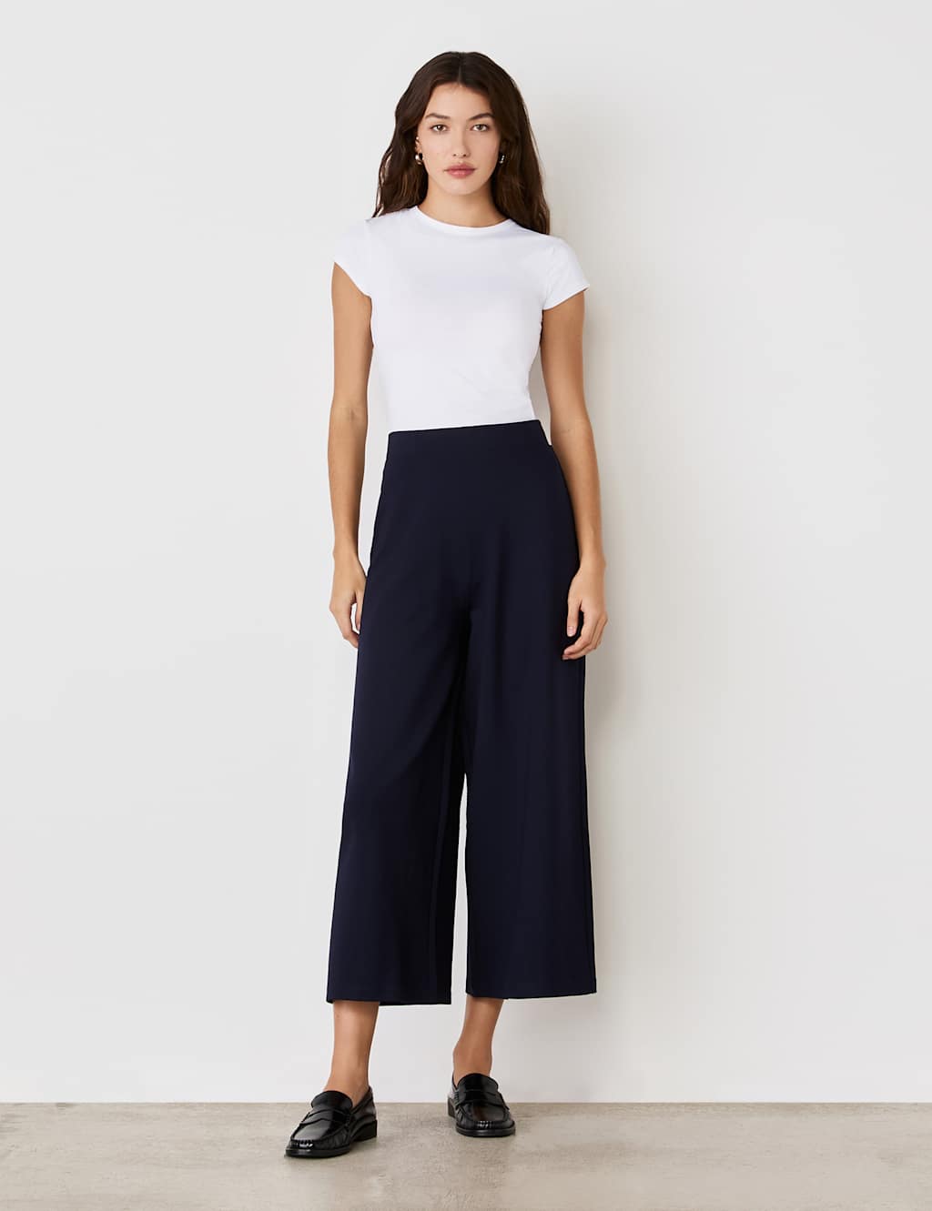 Jersey Wide Leg Cropped Trousers