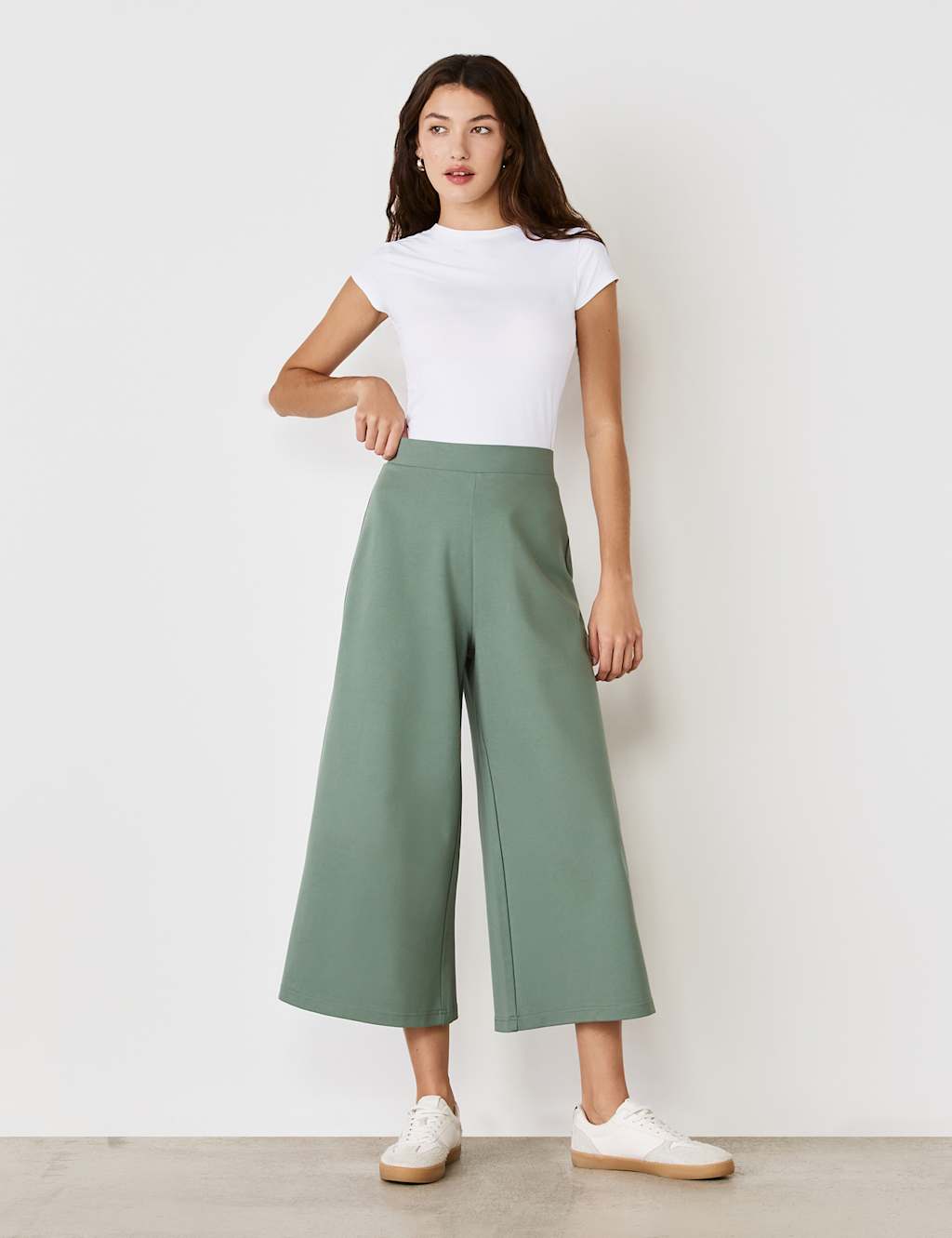 Jersey Wide Leg Cropped Trousers