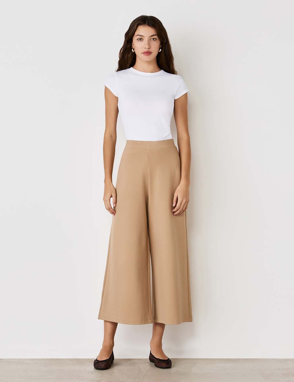 Jersey Wide Leg Cropped Trousers