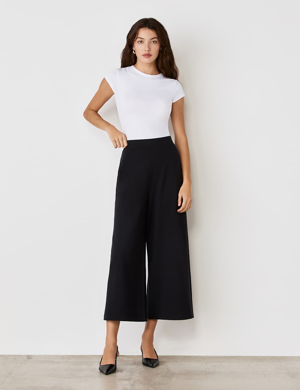 Jersey Wide Leg Cropped Trousers