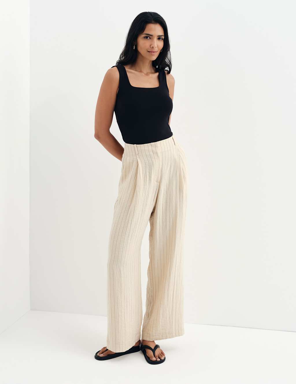 Finery London Women's Striped Wide Leg Trousers - 10 - Beige Mix - Available at M&S