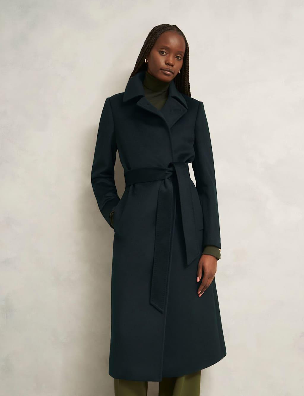 HOBBS Pure Wool Double Breasted Trench Coat Green