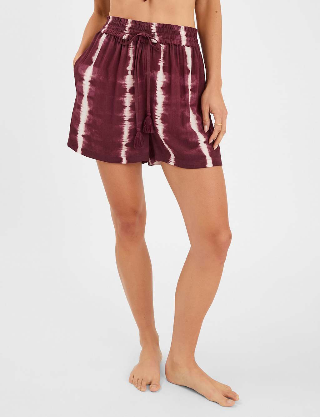 ACCESSORIZE Tie Dye Casual Shorts Burgundy