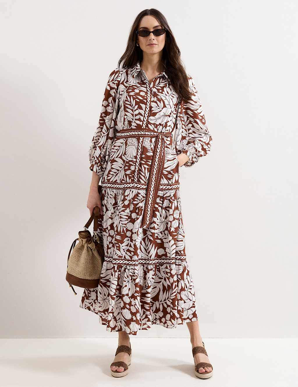 Phase Eight Women's Printed Collared Button Front Maxi Dress - 14 - Brown Mix - Available at M&S