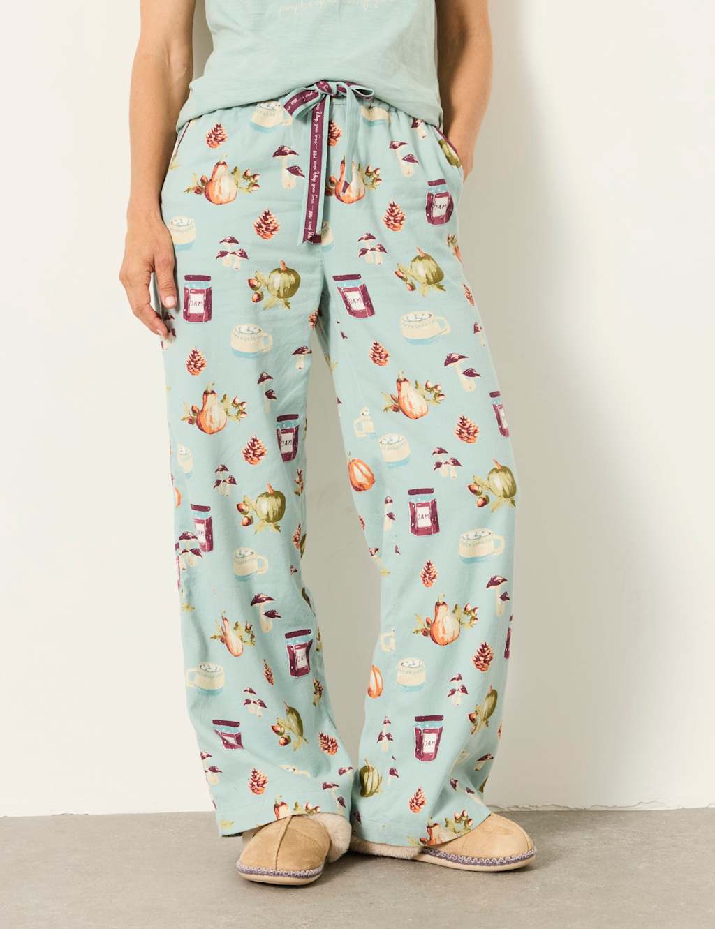 Fatface Women's Pure Cotton Autumn Print Pyjama Bottoms - 16 - Teal Mix - Available at M&S