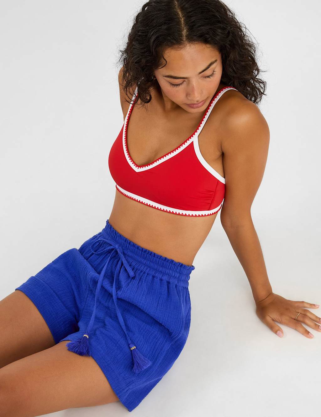 ACCESSORIZE Pure Cotton Crinkle Texture Casual Shorts Cobalt