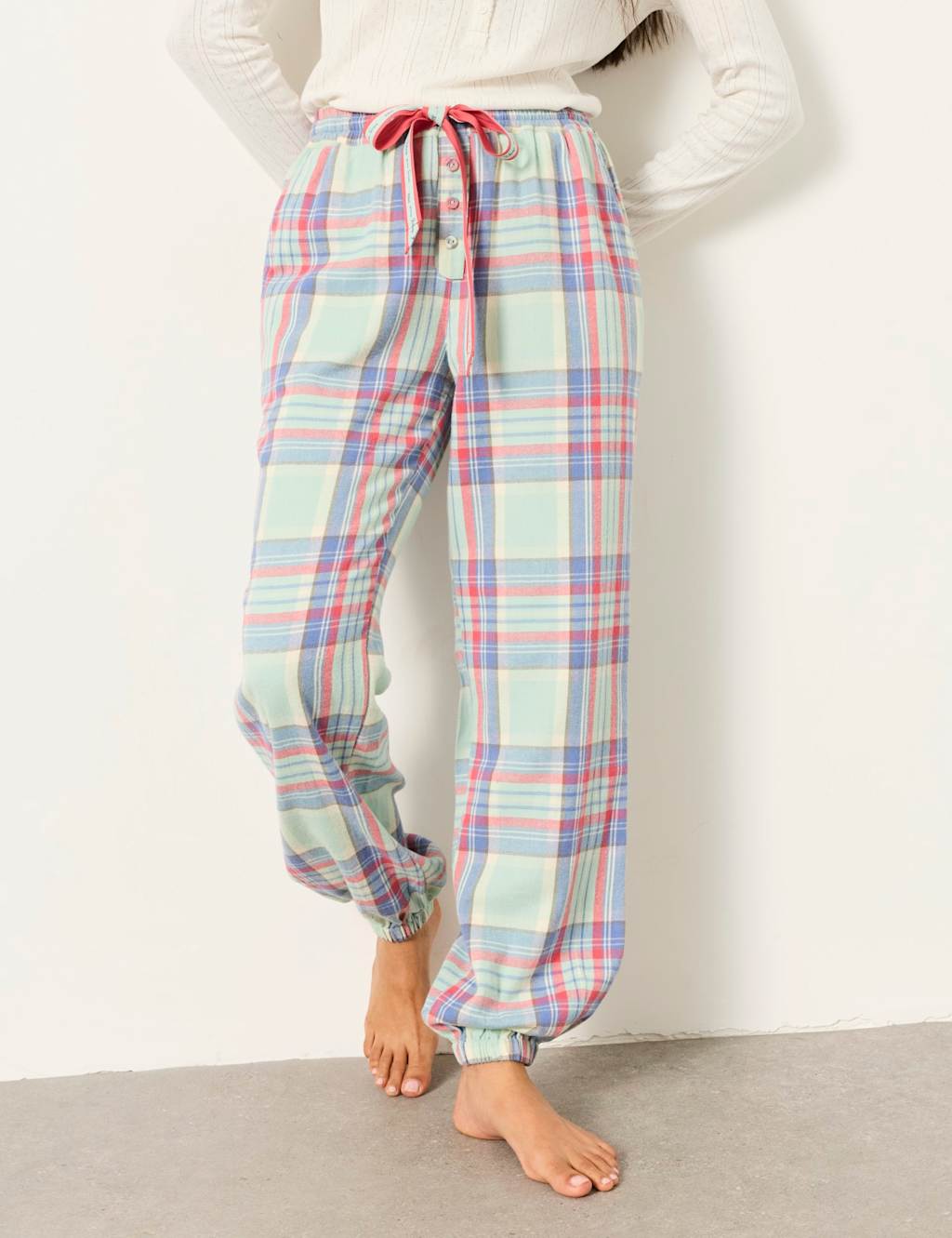 Fatface Women's Pure Cotton Checked Pyjama Bottoms - 14 - Green Mix - Available at M&S