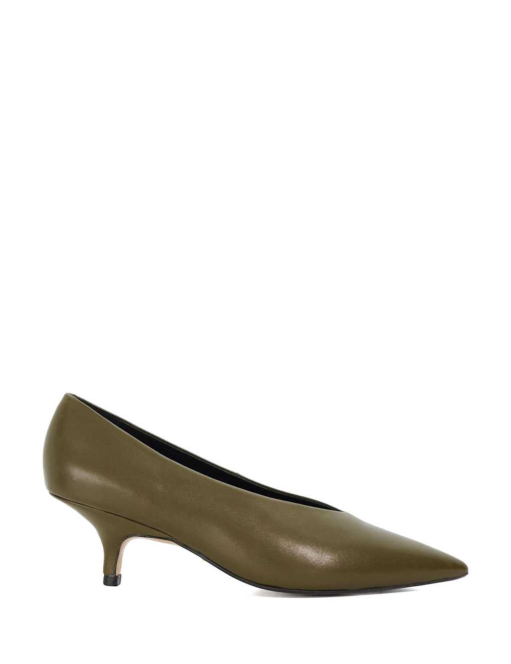 Dune London Leather Kitten Heel Pointed Court Shoes Green