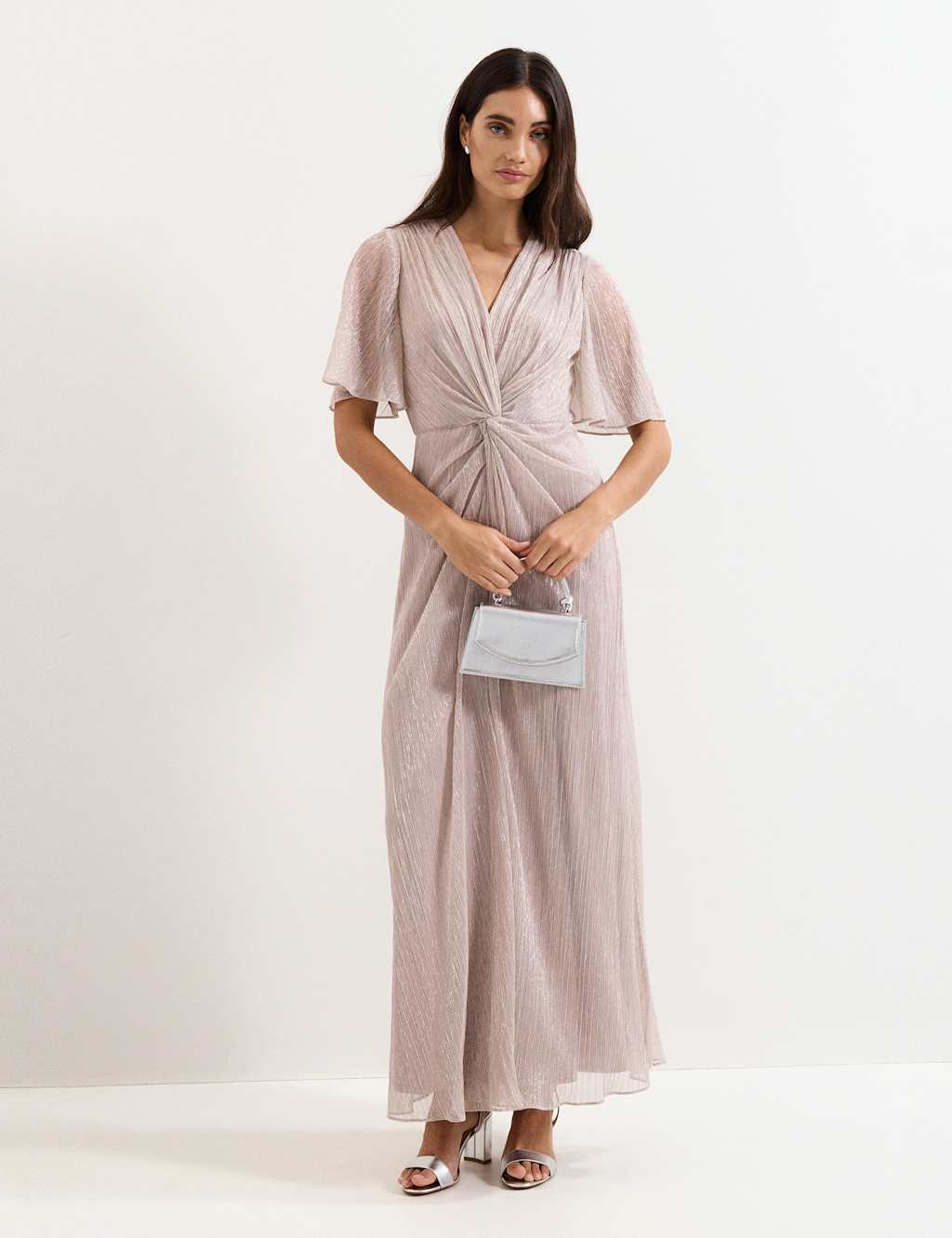 Phase Eight Women's Metallic Plisse V-Neck Maxi Waisted Dress - 10 - Available at M&S