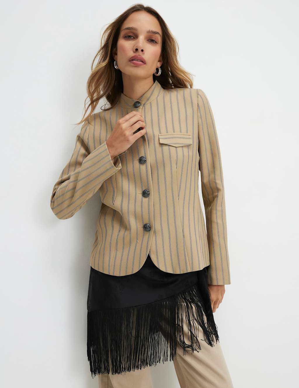 River Island Women's Pure Cotton Striped Jacket - 6 - Beige Mix - Available at M&S