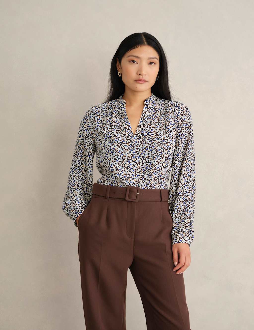 Hobbs Women's Geometric V-Neck Blouse - 10 - Cream Mix - Available at M&S