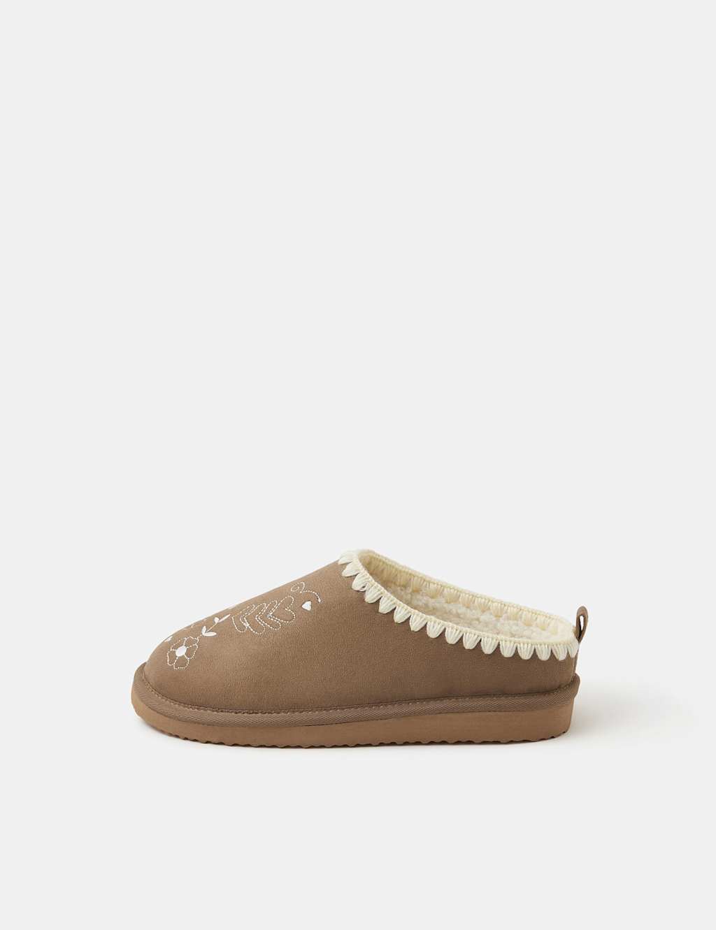 ACCESSORIZE Heart Embroidered Mule Slippers Brown