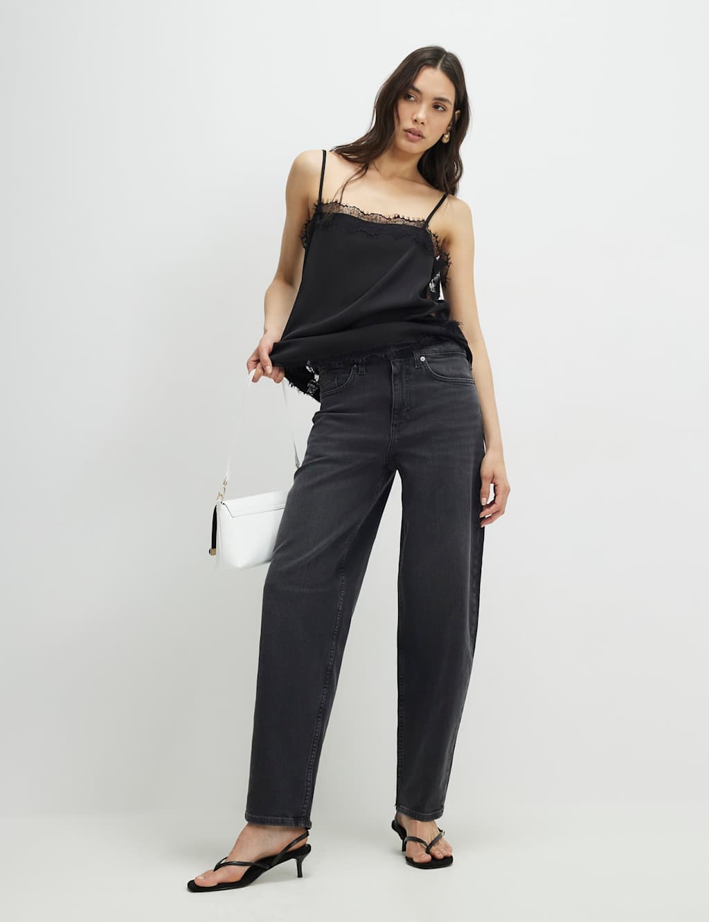 River Island Women's Mid Rise Barrel Jeans - 14 - Black - Available at M&S