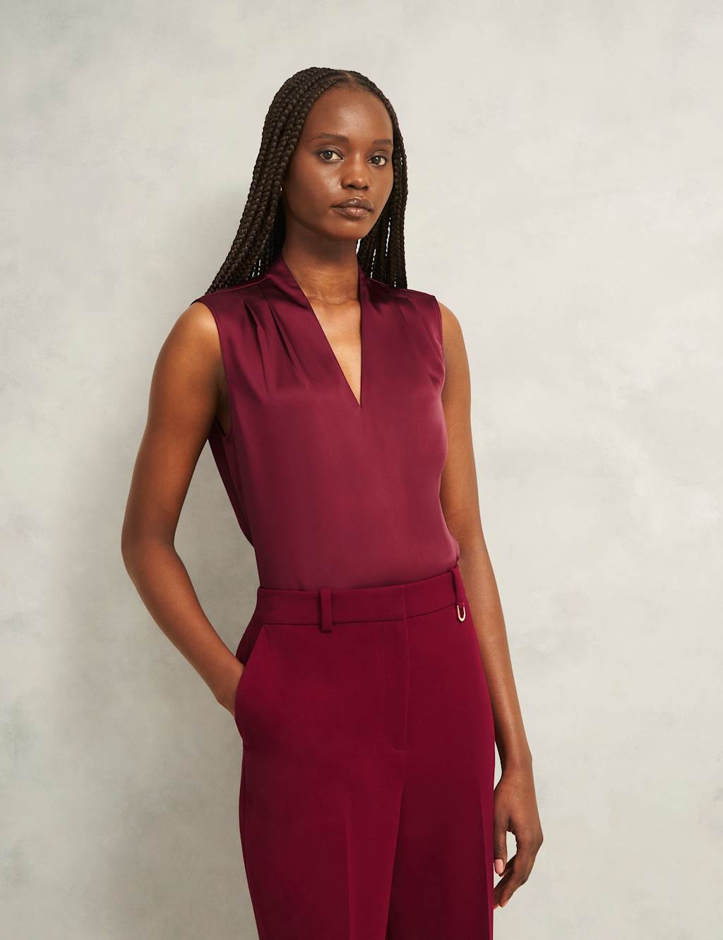 HOBBS Satin V-Neck Blouse Red