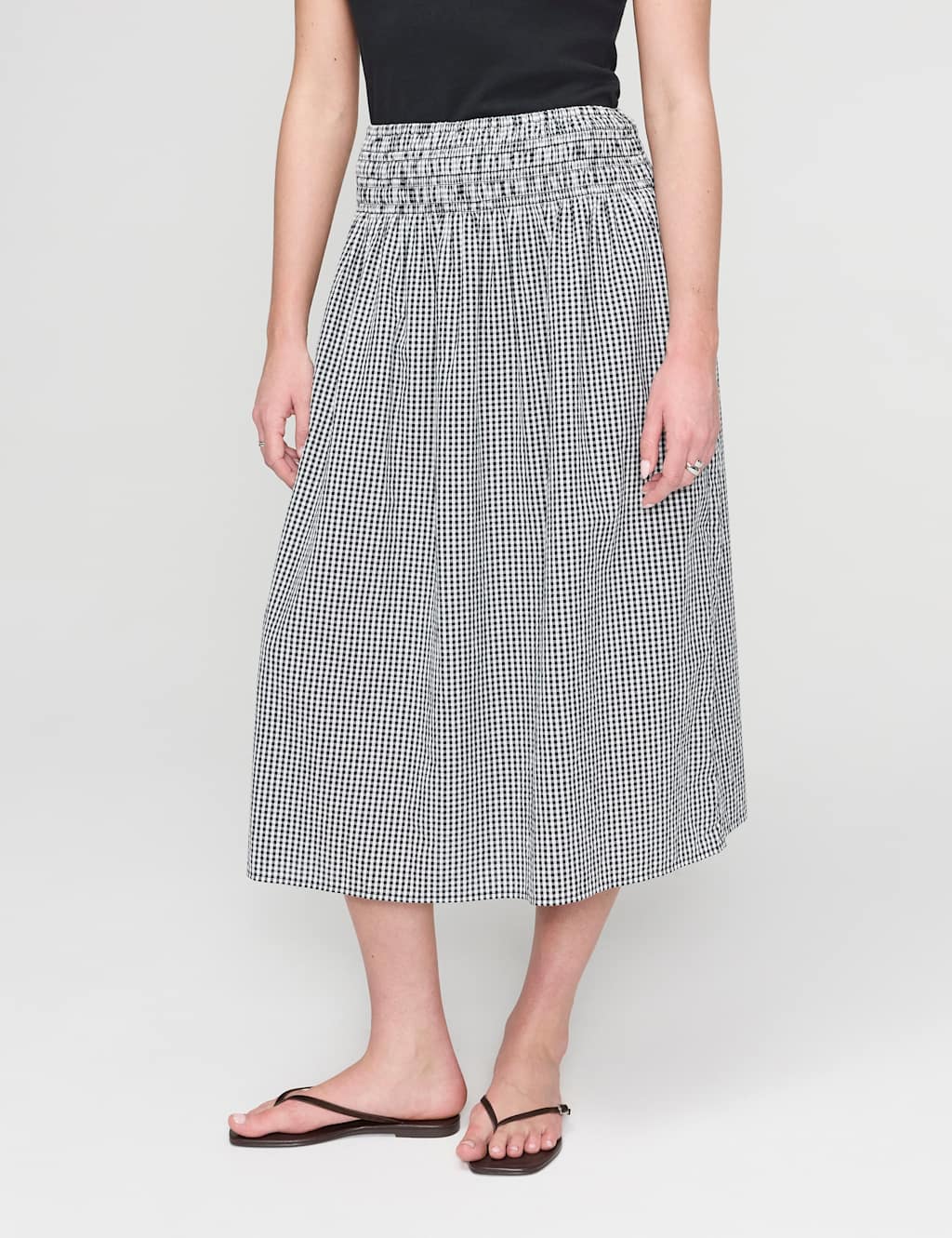 Finery London Women's Pure Cotton Gingham Midi Skirt - 8 - Black Mix - Available at M&S