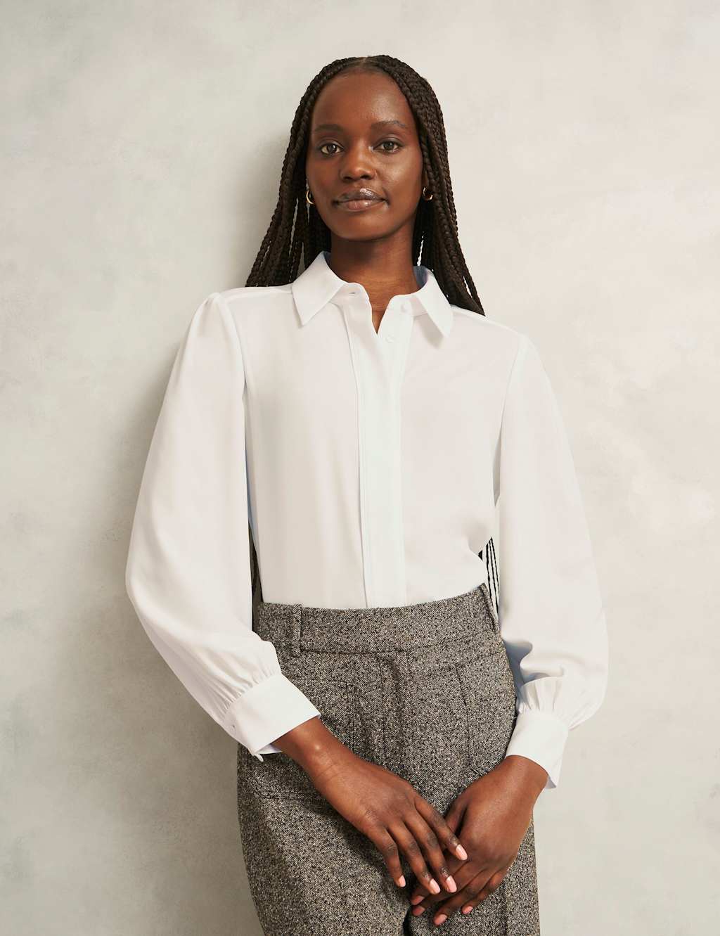 HOBBS Collared Blouson Sleeve Blouse Ivory