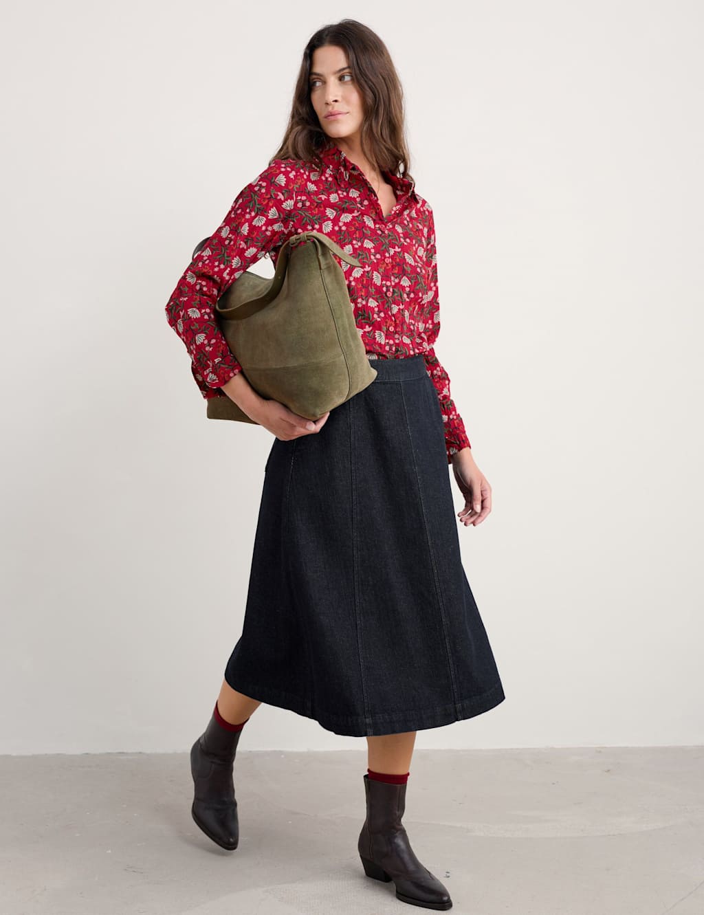 Seasalt Cornwall Pure Cotton Floral Shirt Red Mix