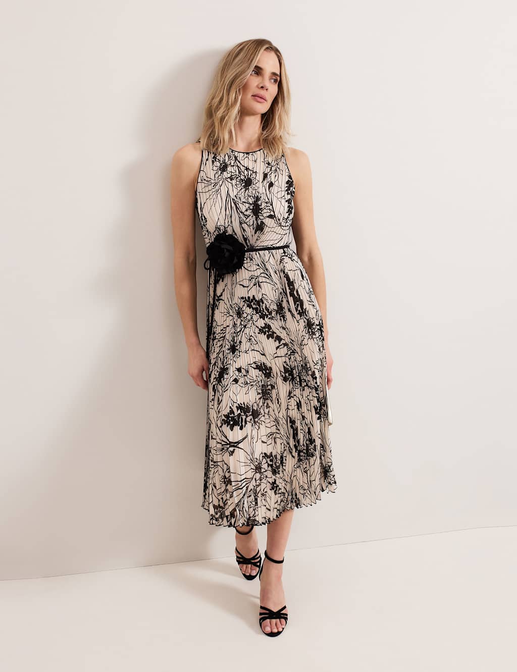 Printed Pleated Midi Skater Dress