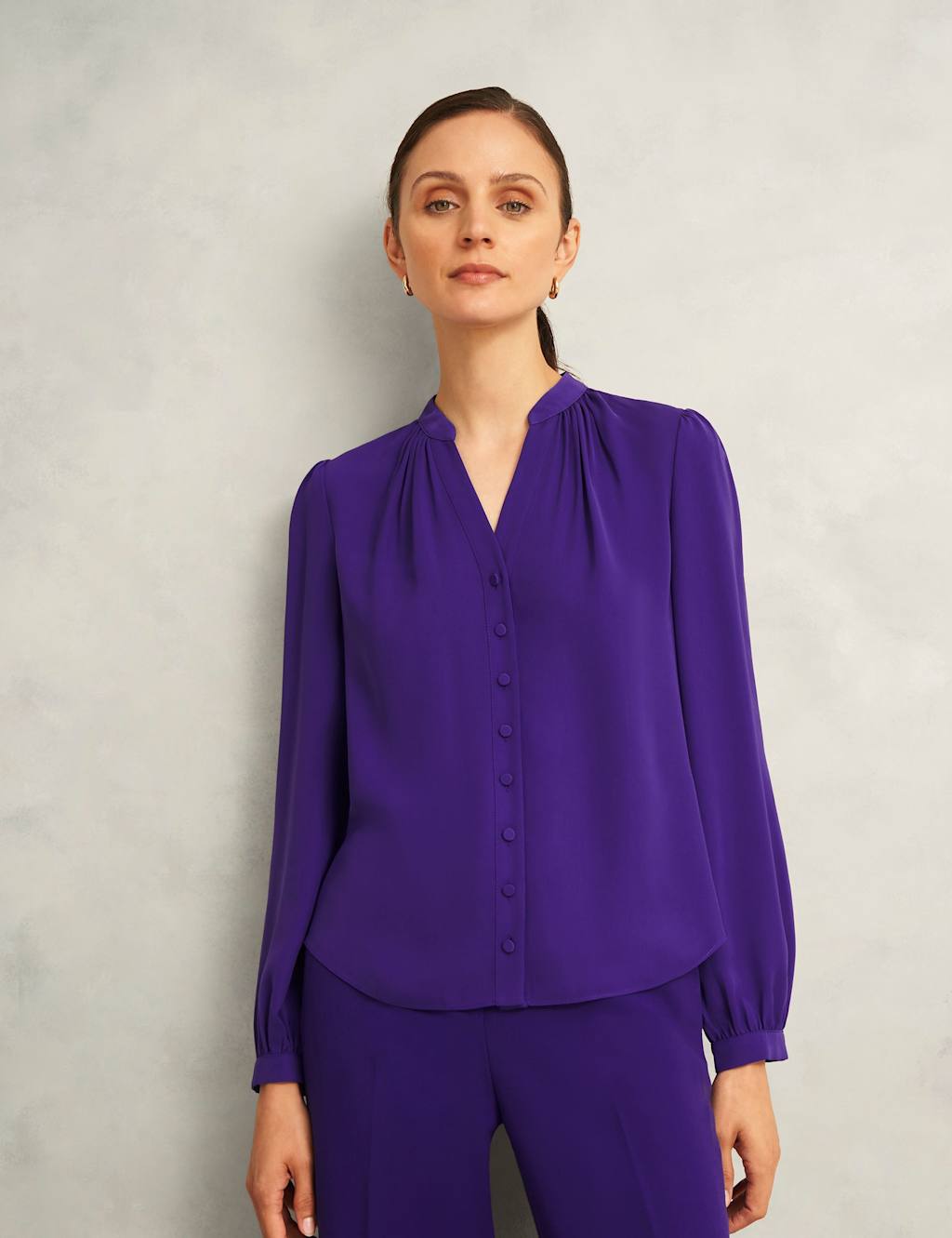 HOBBS Notch Neck Blouson Sleeve Blouse Purple